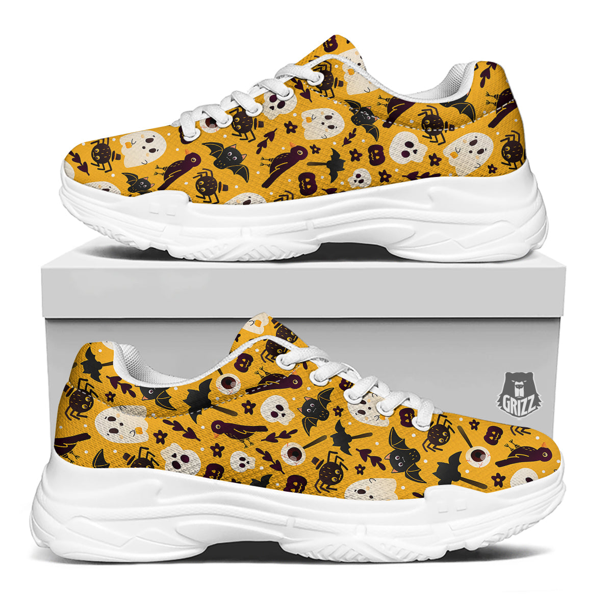 Orange Color Halloween Cute Print Pattern White Chunky Shoes-grizzshop