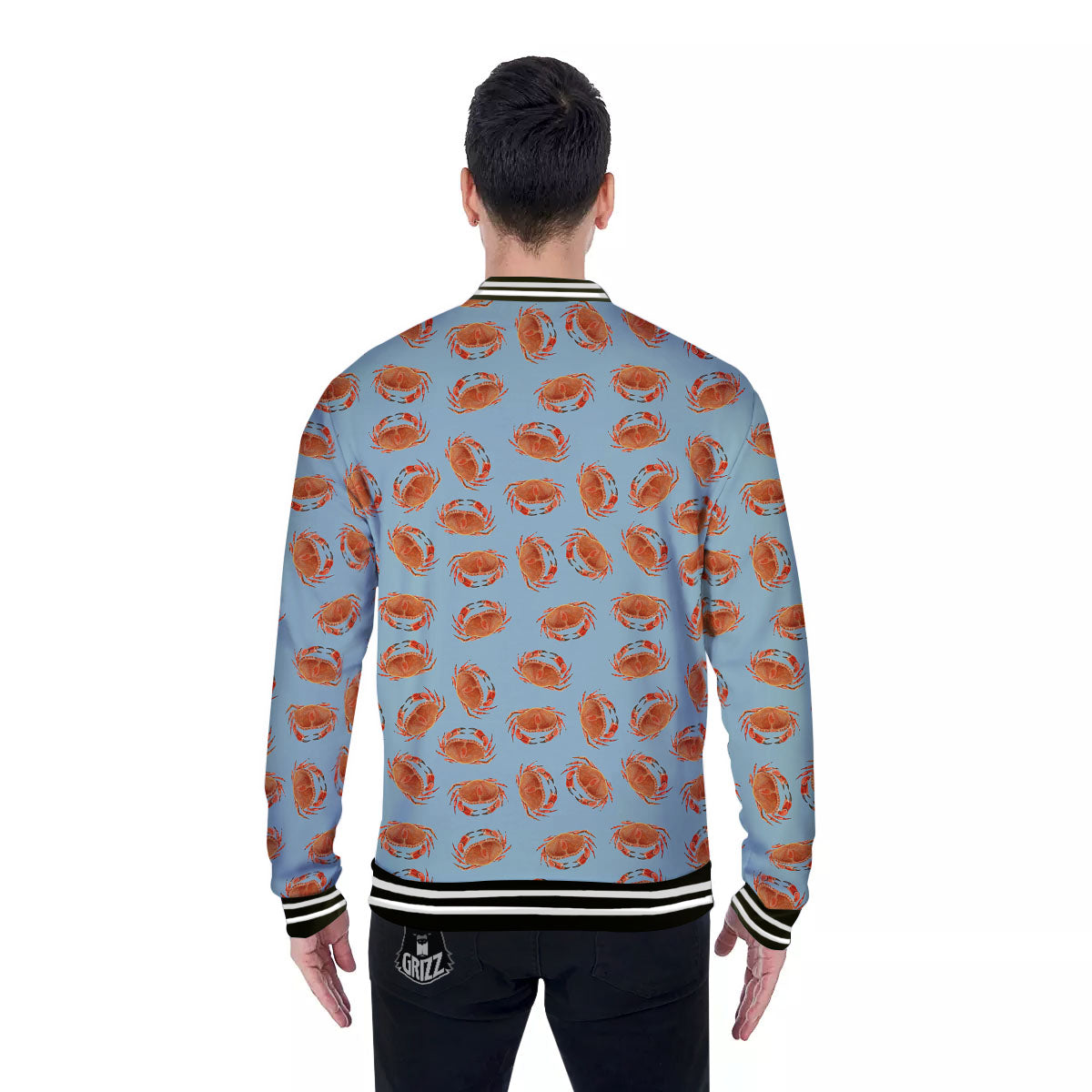Orange Crab Print Pattern Baseball Jacket-grizzshop