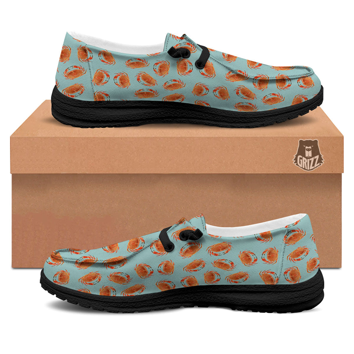 Orange Crab Print Pattern Black Loafers-grizzshop