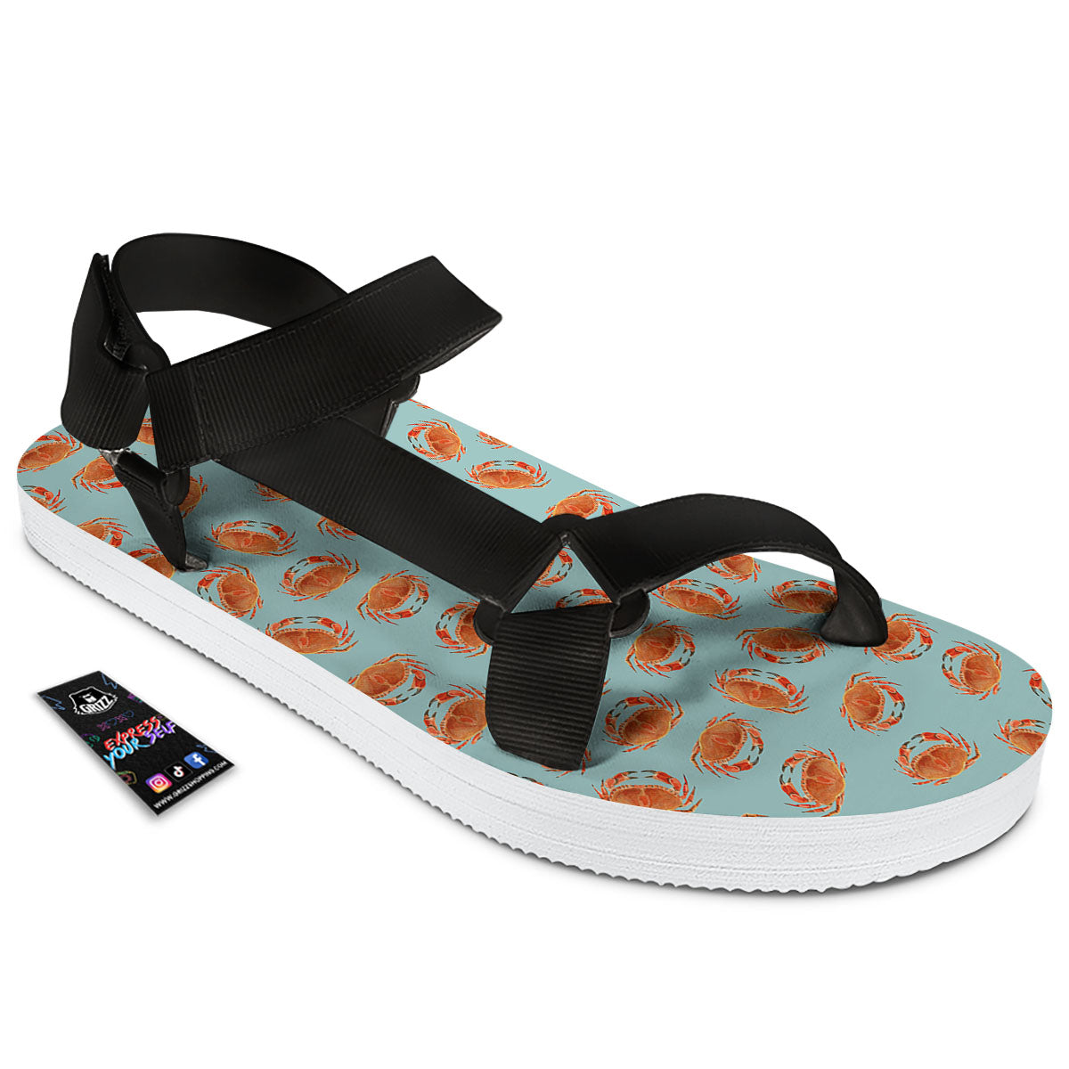 Orange Crab Print Pattern Black Open Toe Sandals-grizzshop