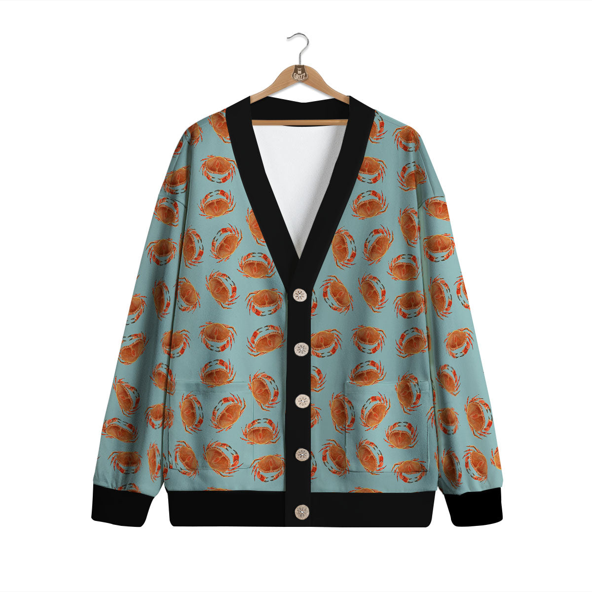 Orange Crab Print Pattern Cardigan-grizzshop