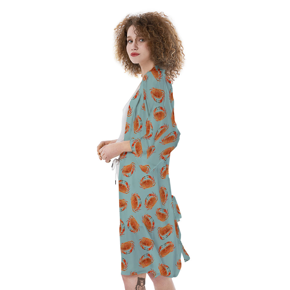 Orange Crab Print Pattern Kimono-grizzshop