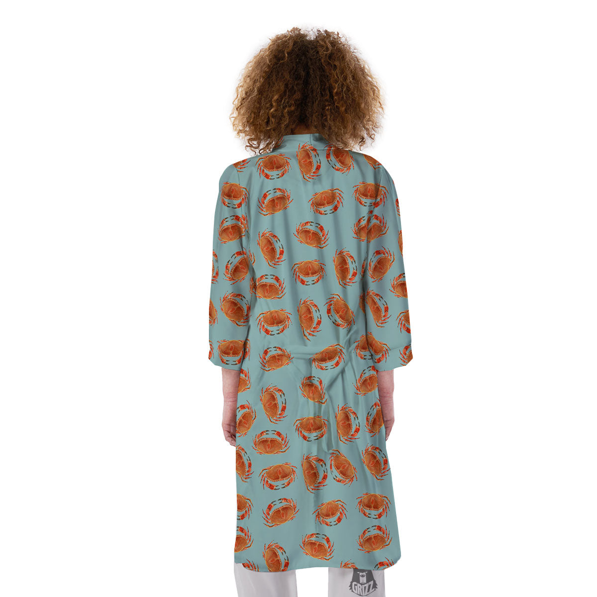 Orange Crab Print Pattern Kimono-grizzshop