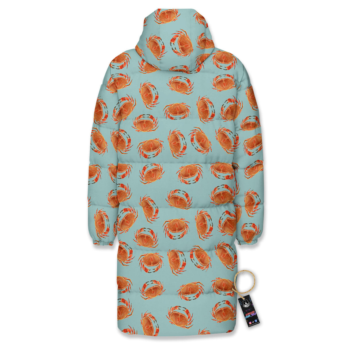 Orange Crab Print Pattern Long Down Jacket-grizzshop