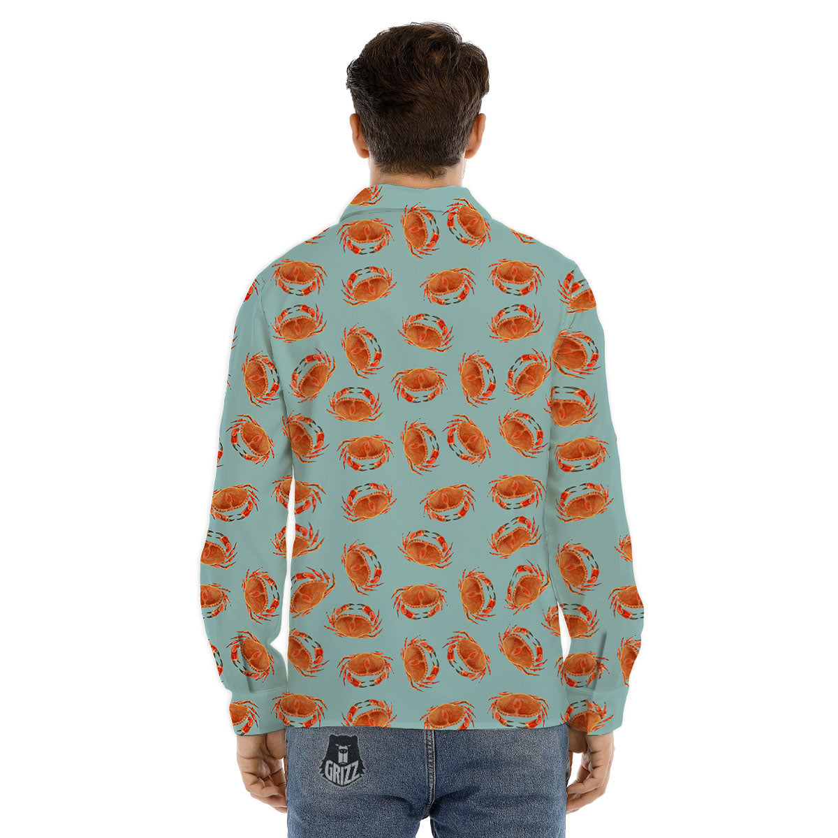 Orange Crab Print Pattern Men's Dress Shirts-grizzshop