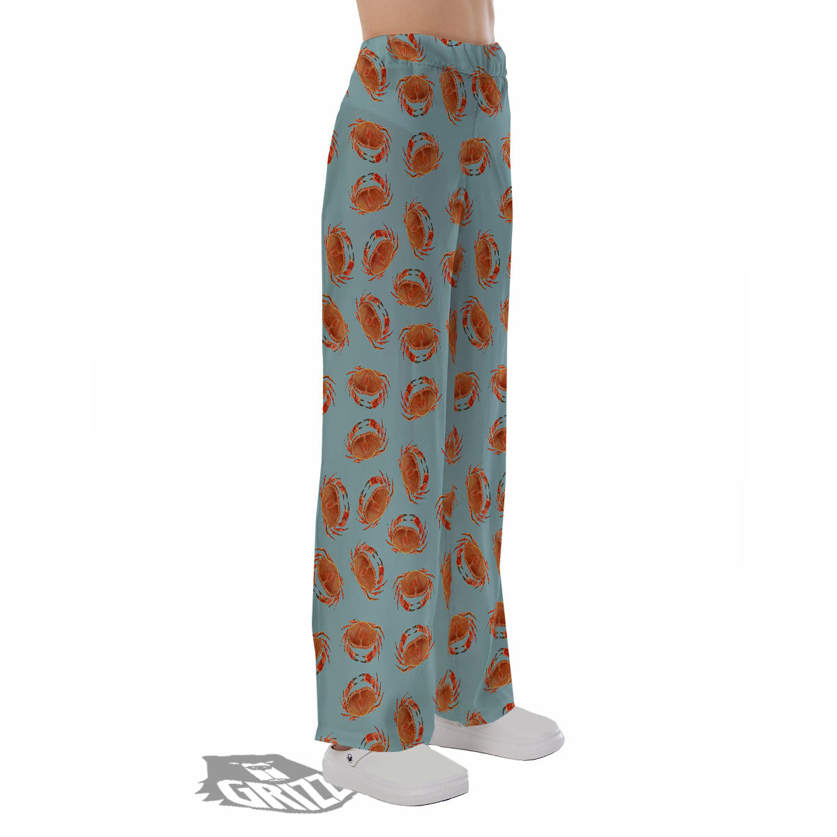 Orange Crab Print Pattern Pajama Pants-grizzshop