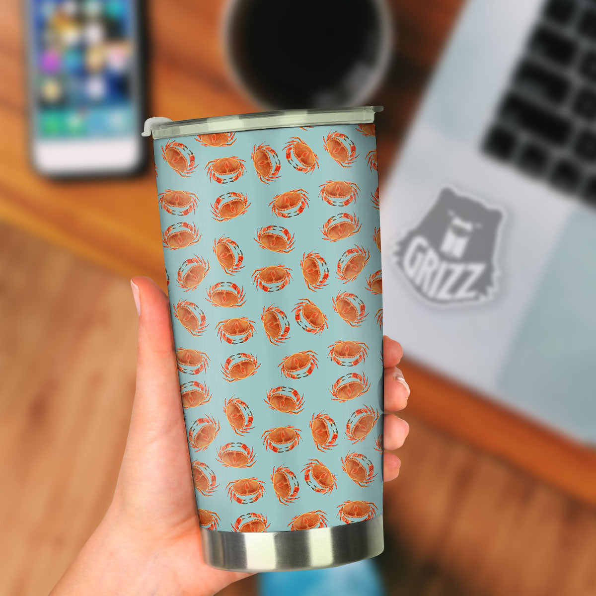 Orange Crab Print Pattern Tumbler-grizzshop