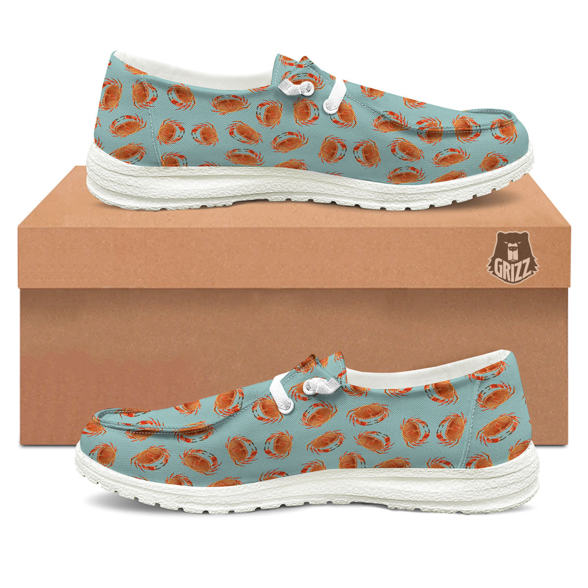 Orange Crab Print Pattern White Loafers-grizzshop