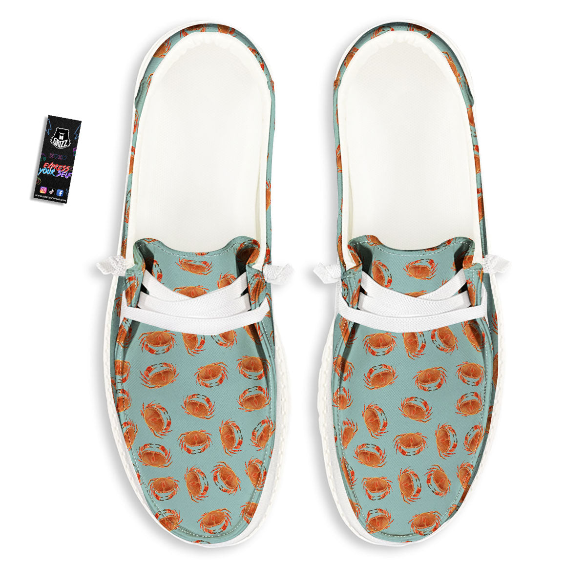 Orange Crab Print Pattern White Loafers-grizzshop