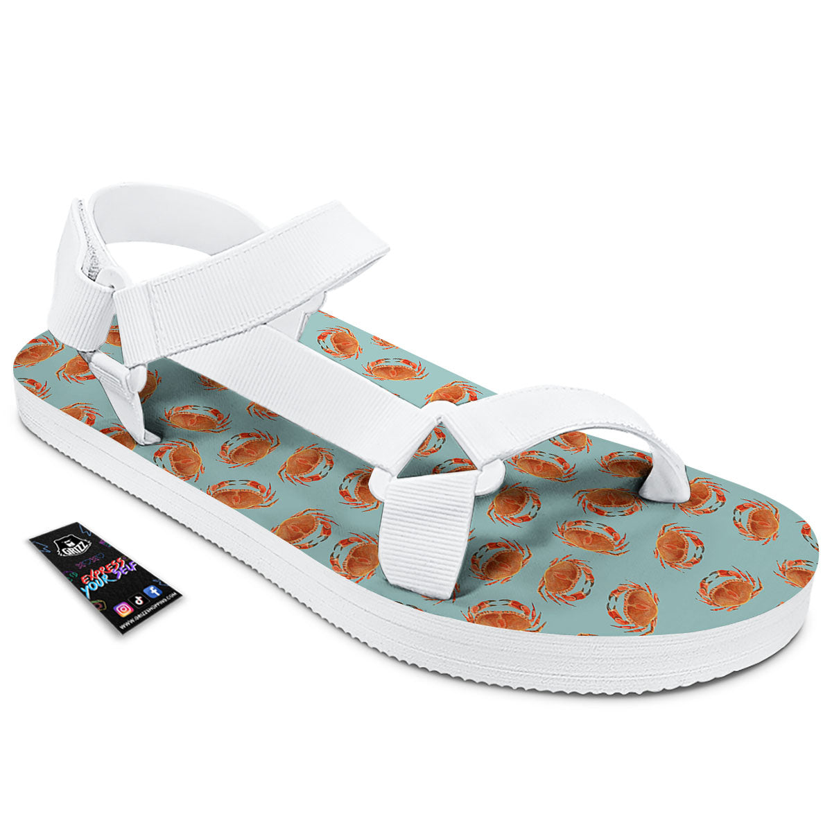 Orange Crab Print Pattern White Open Toe Sandals-grizzshop