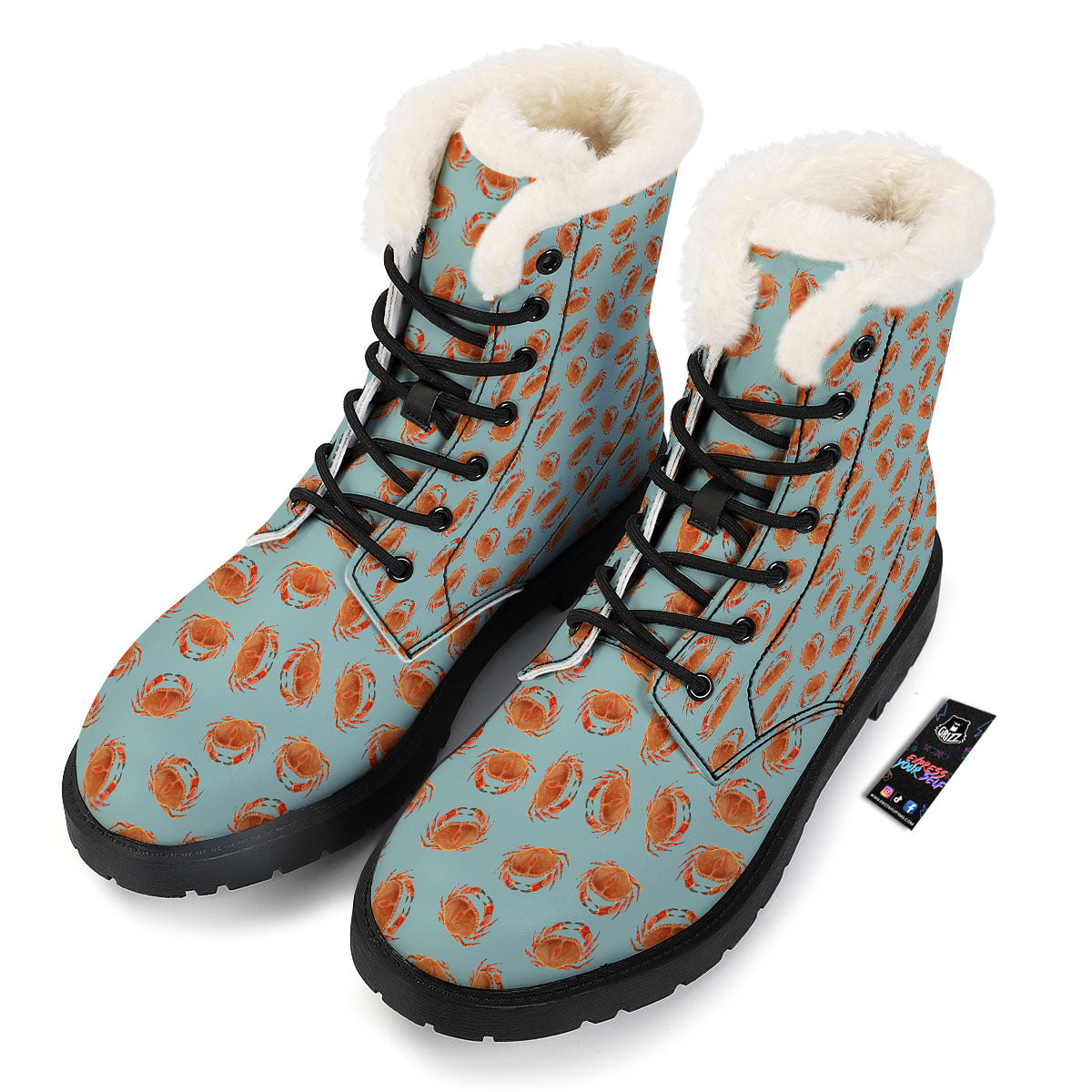 Orange Crab Print Pattern Winter Boots-grizzshop
