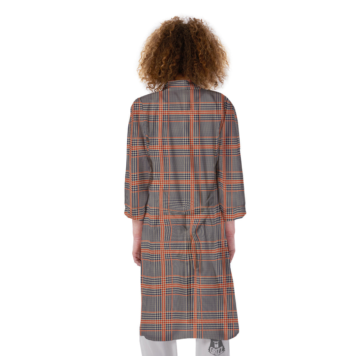 Orange Glen And Blue Beige Plaid Print Kimono-grizzshop