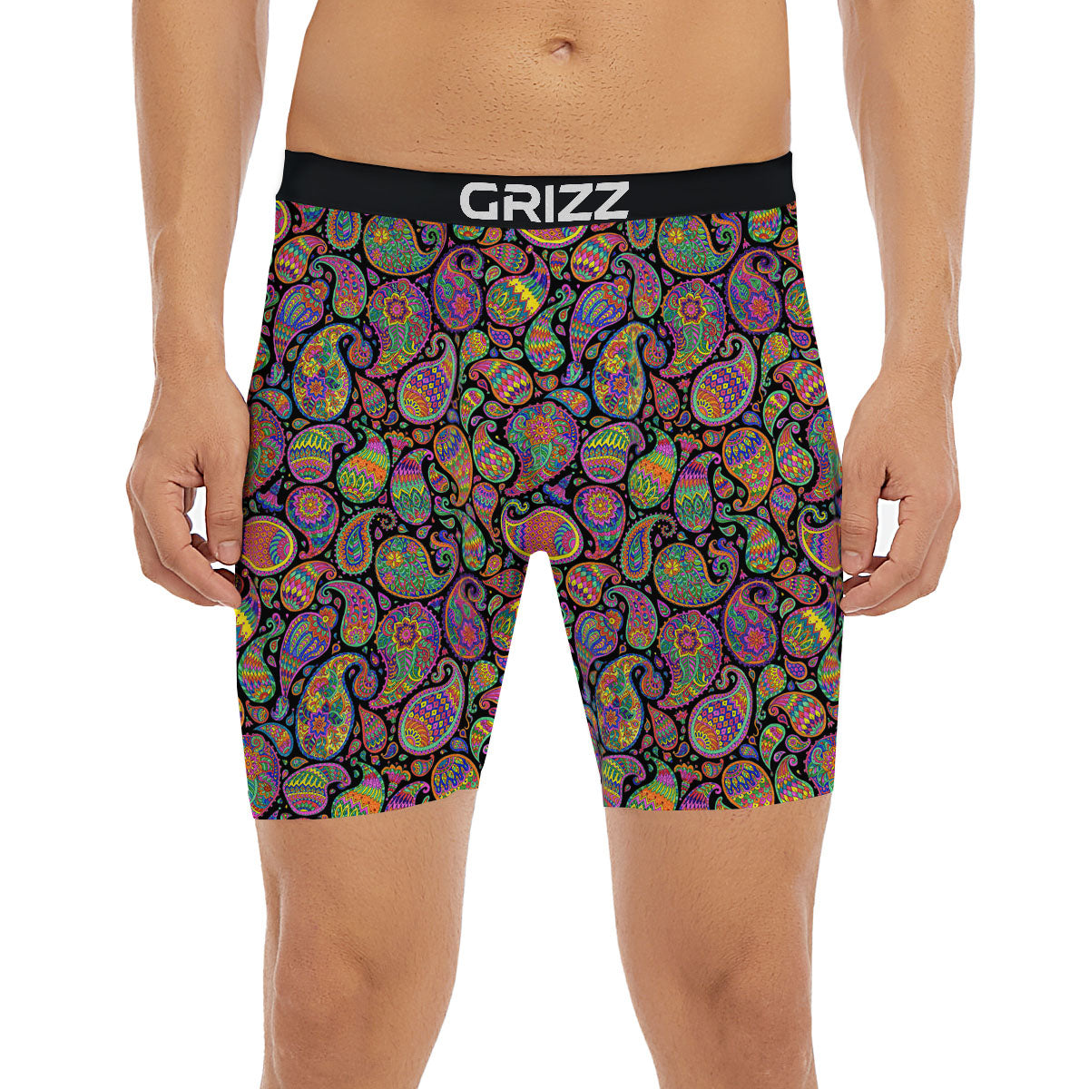 Orange Green And Pink Paisley Print Boxer Briefs-grizzshop