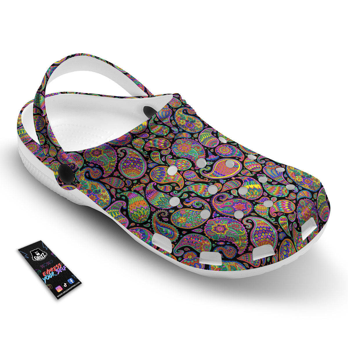 Orange Green And Pink Paisley Print Clog-grizzshop
