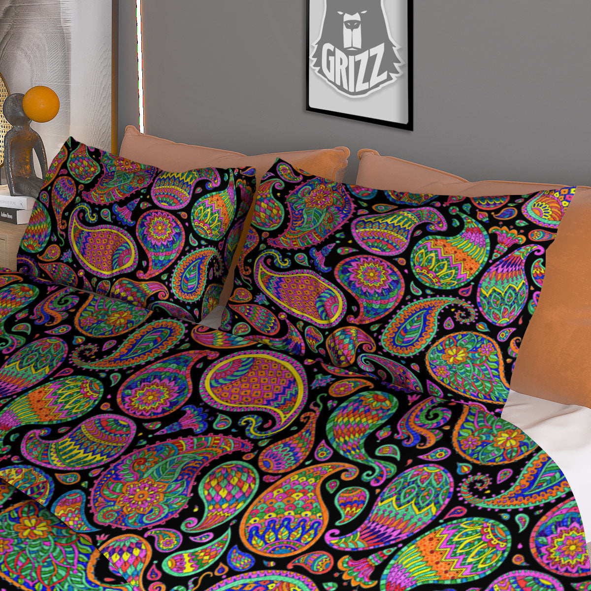 Orange Green And Pink Paisley Print Duvet Cover Bedding Set