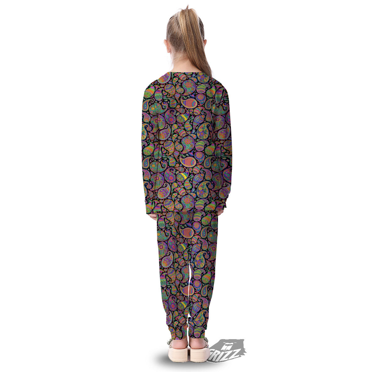 Orange Green And Pink Paisley Print Kid's Pajamas-grizzshop