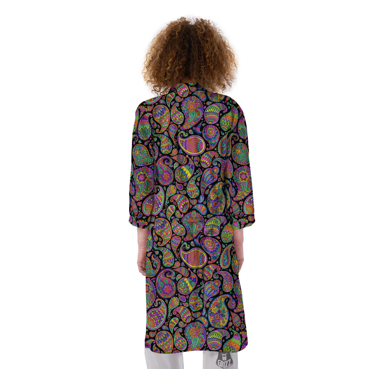 Orange Green And Pink Paisley Print Kimono-grizzshop