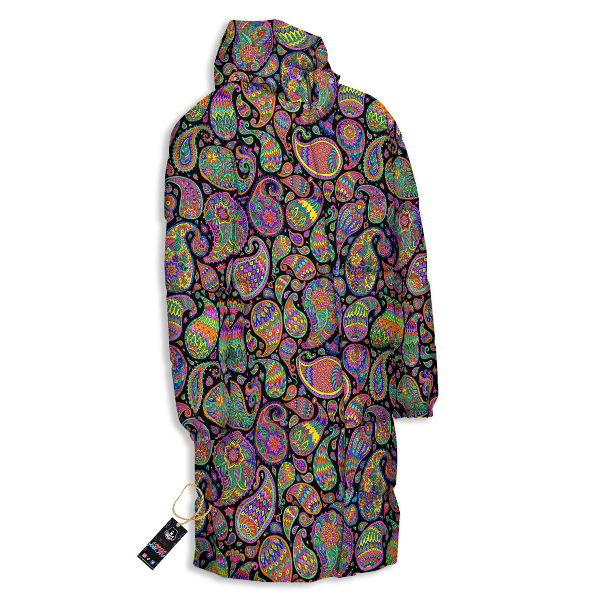 Orange Green And Pink Paisley Print Long Down Jacket-grizzshop