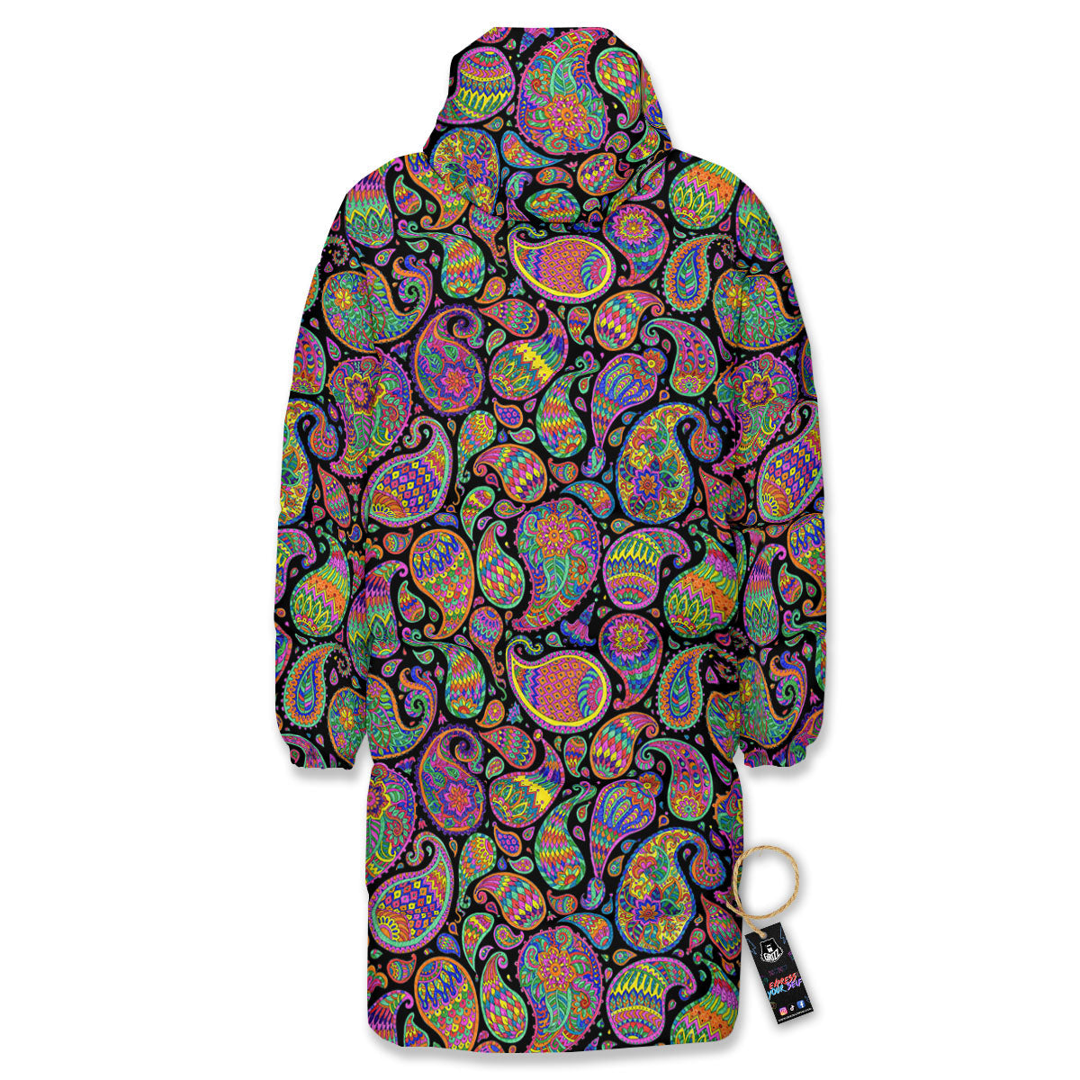 Orange Green And Pink Paisley Print Long Down Jacket-grizzshop