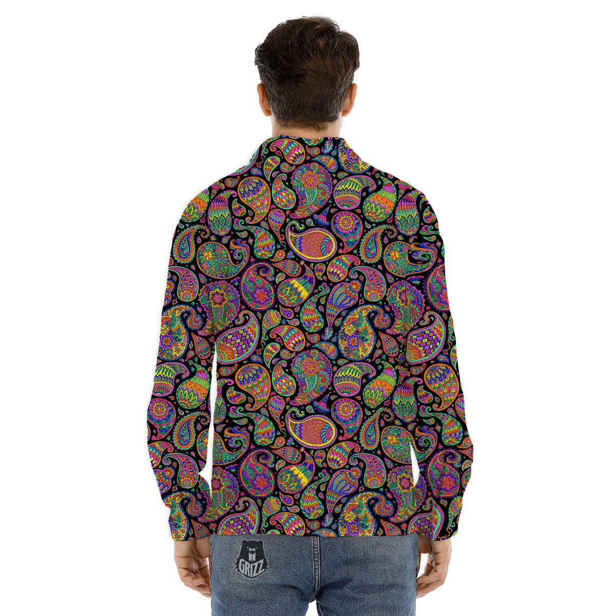 Orange Green And Pink Paisley Print Men's Dress Shirts-grizzshop