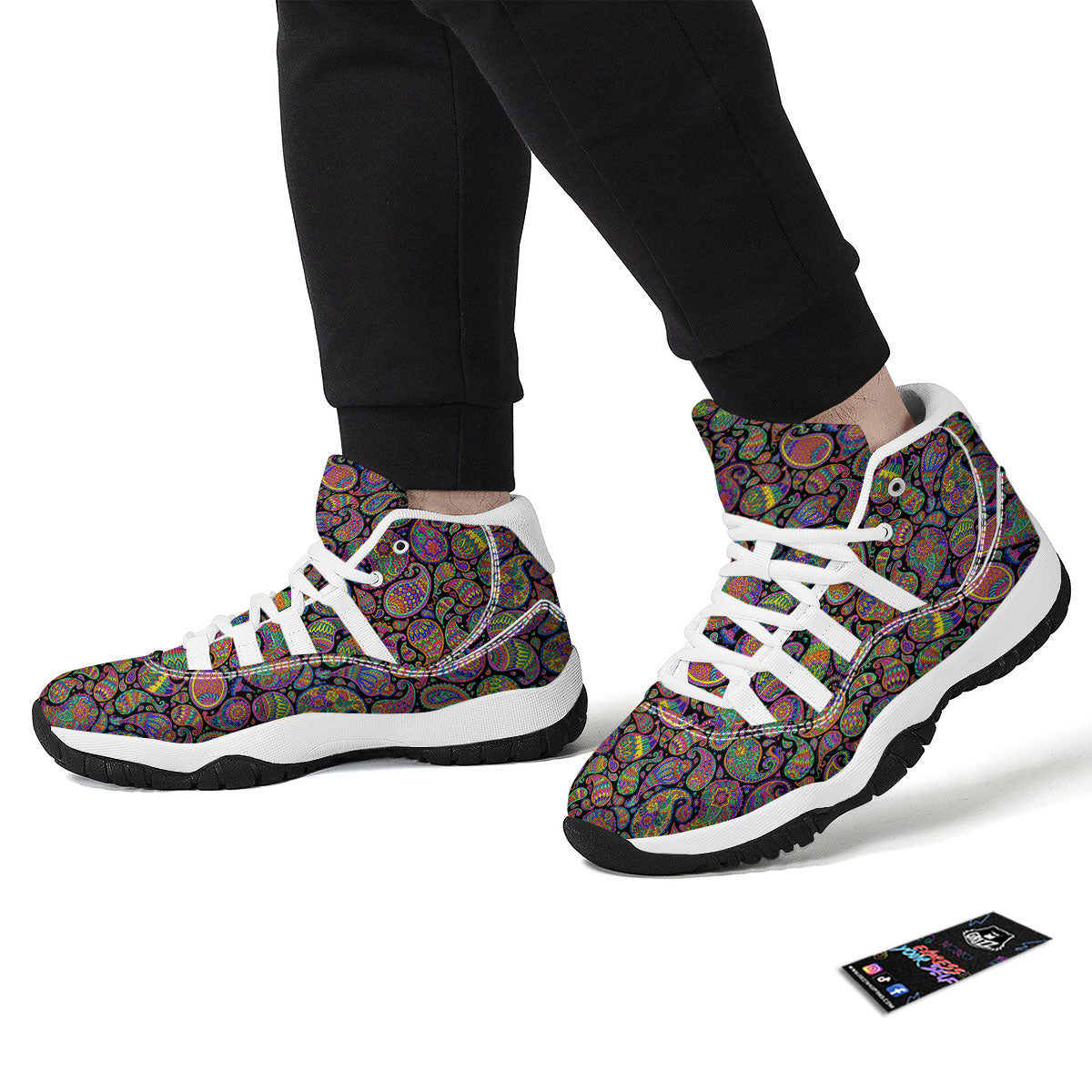 Orange Green And Pink Paisley Print White Bball Shoes-grizzshop