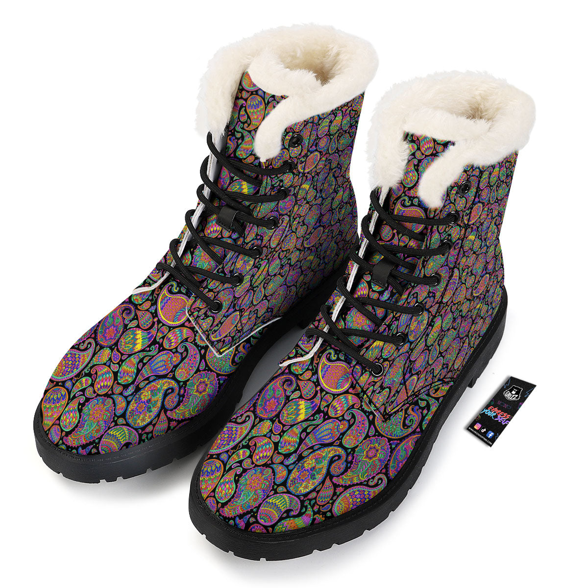 Orange Green And Pink Paisley Print Winter Boots-grizzshop