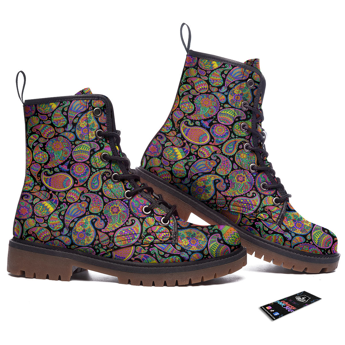 Orange Green And Pink Paisley Print Work Boots-grizzshop
