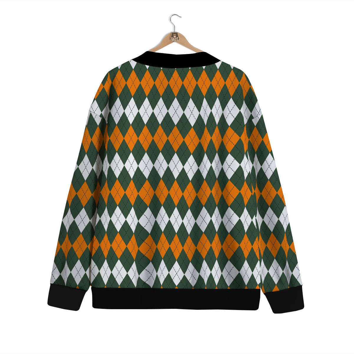 Orange Green And White Argyle Print Cardigan-grizzshop
