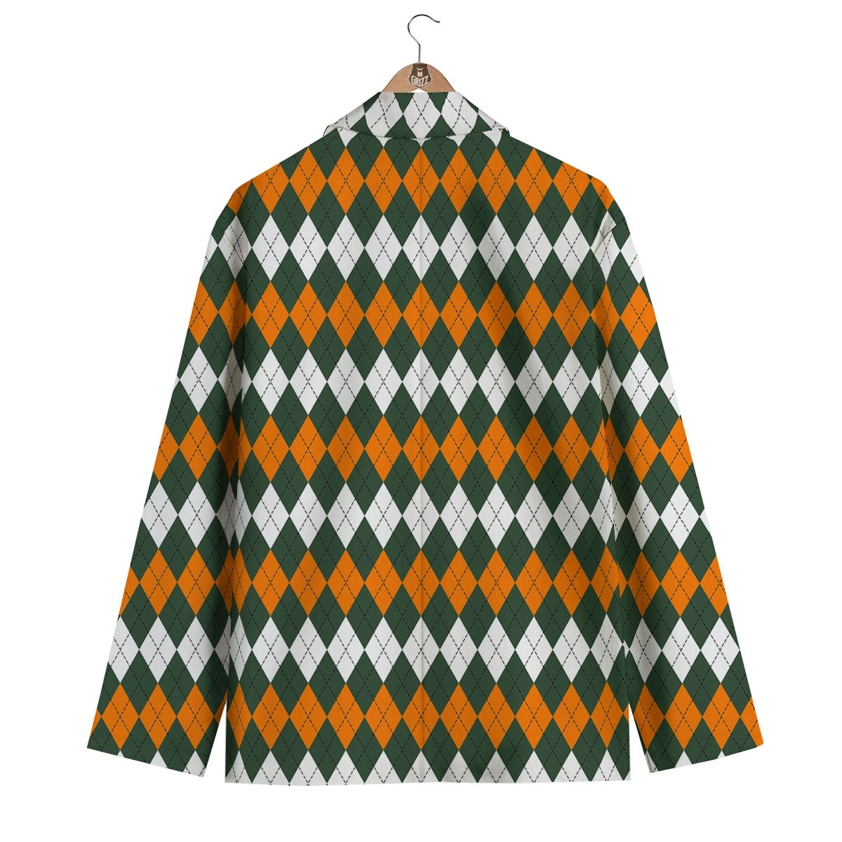 Orange Green And White Argyle Print Men's Blazer-grizzshop