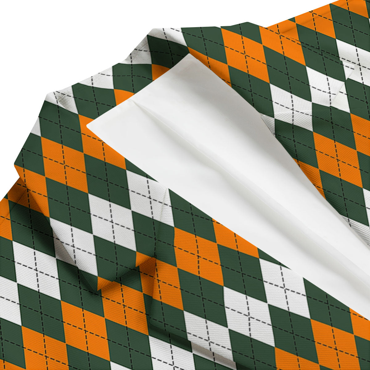 Orange Green And White Argyle Print Men's Blazer-grizzshop