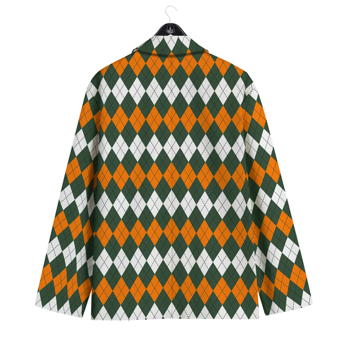 Orange Green And White Argyle Print Men's Sport Coat-grizzshop