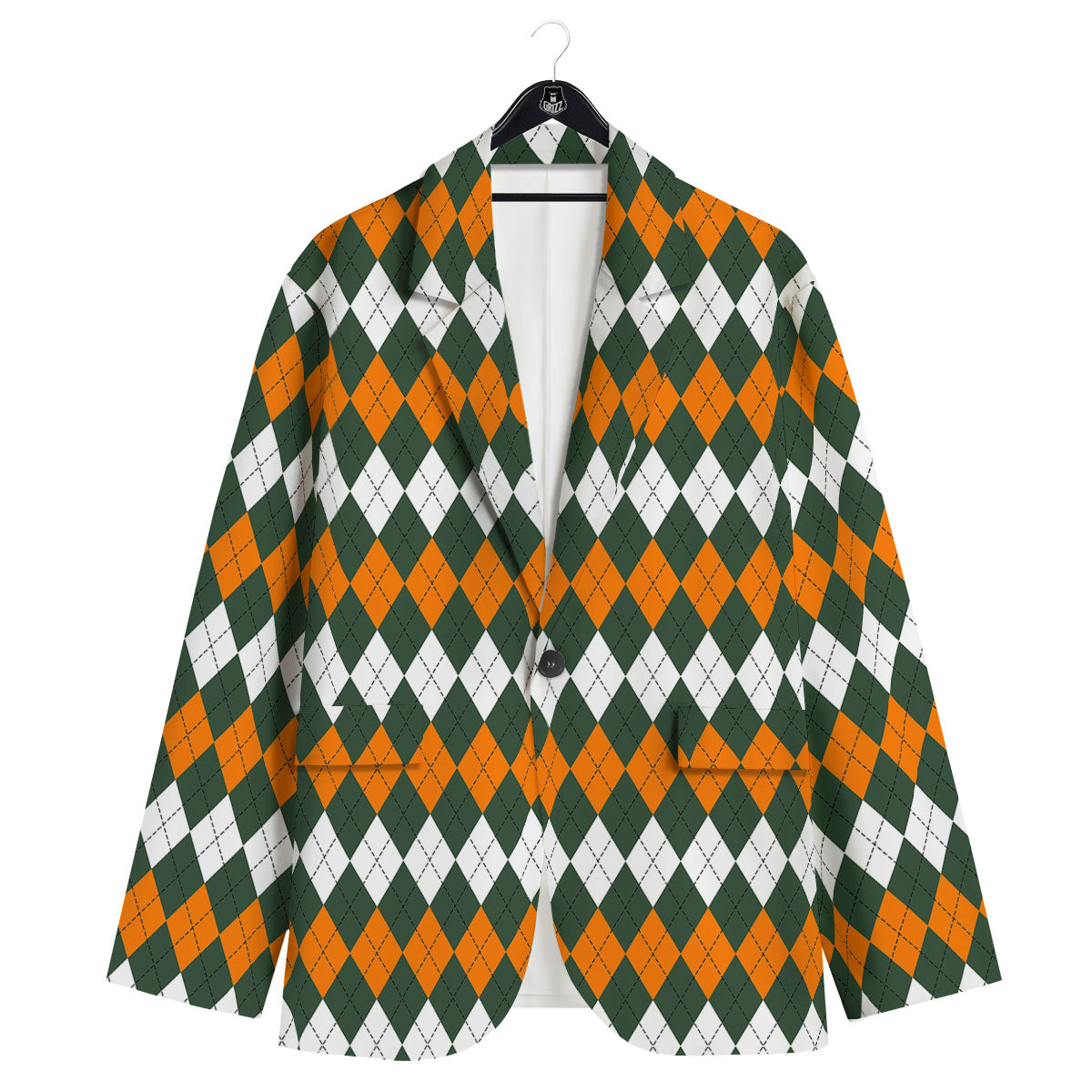 Orange Green And White Argyle Print Men's Sport Coat-grizzshop