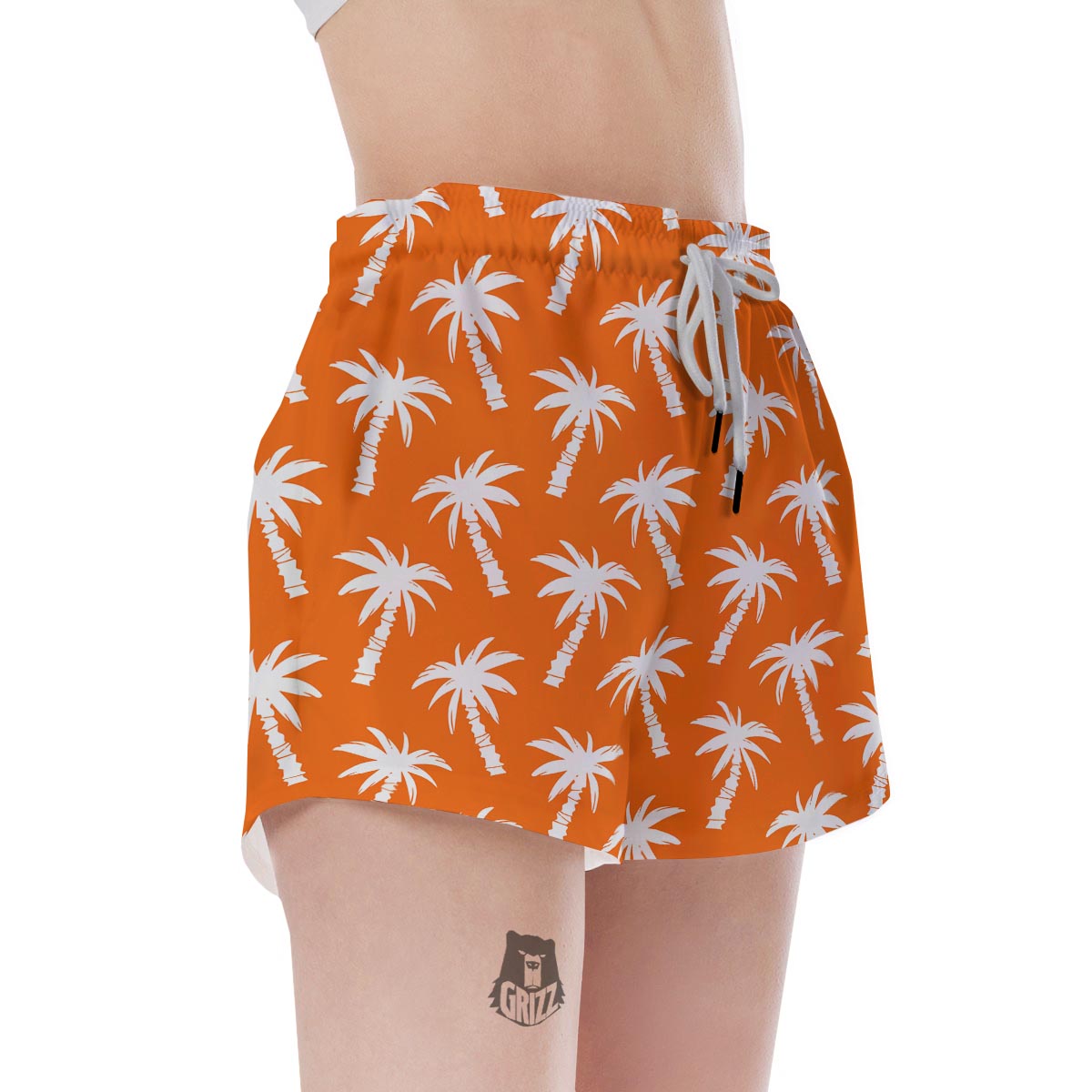 Orange Hawaiian Palm Tree Print Women's Shorts-grizzshop