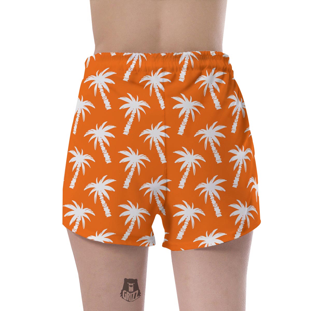 Orange Hawaiian Palm Tree Print Women's Shorts-grizzshop