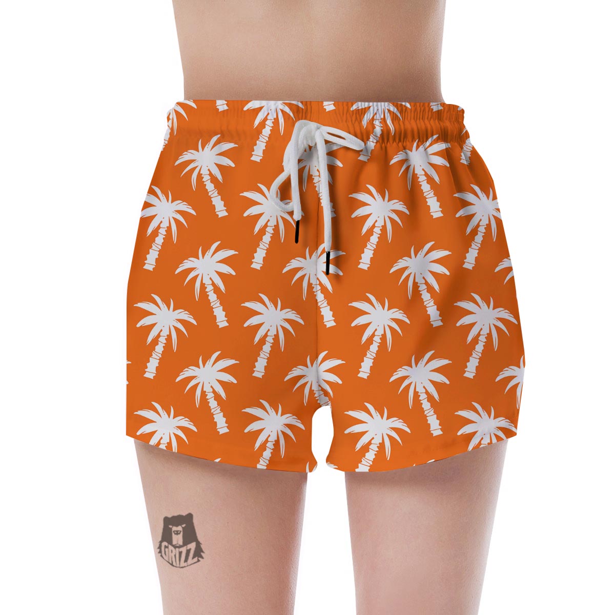 Orange Hawaiian Palm Tree Print Women's Shorts-grizzshop