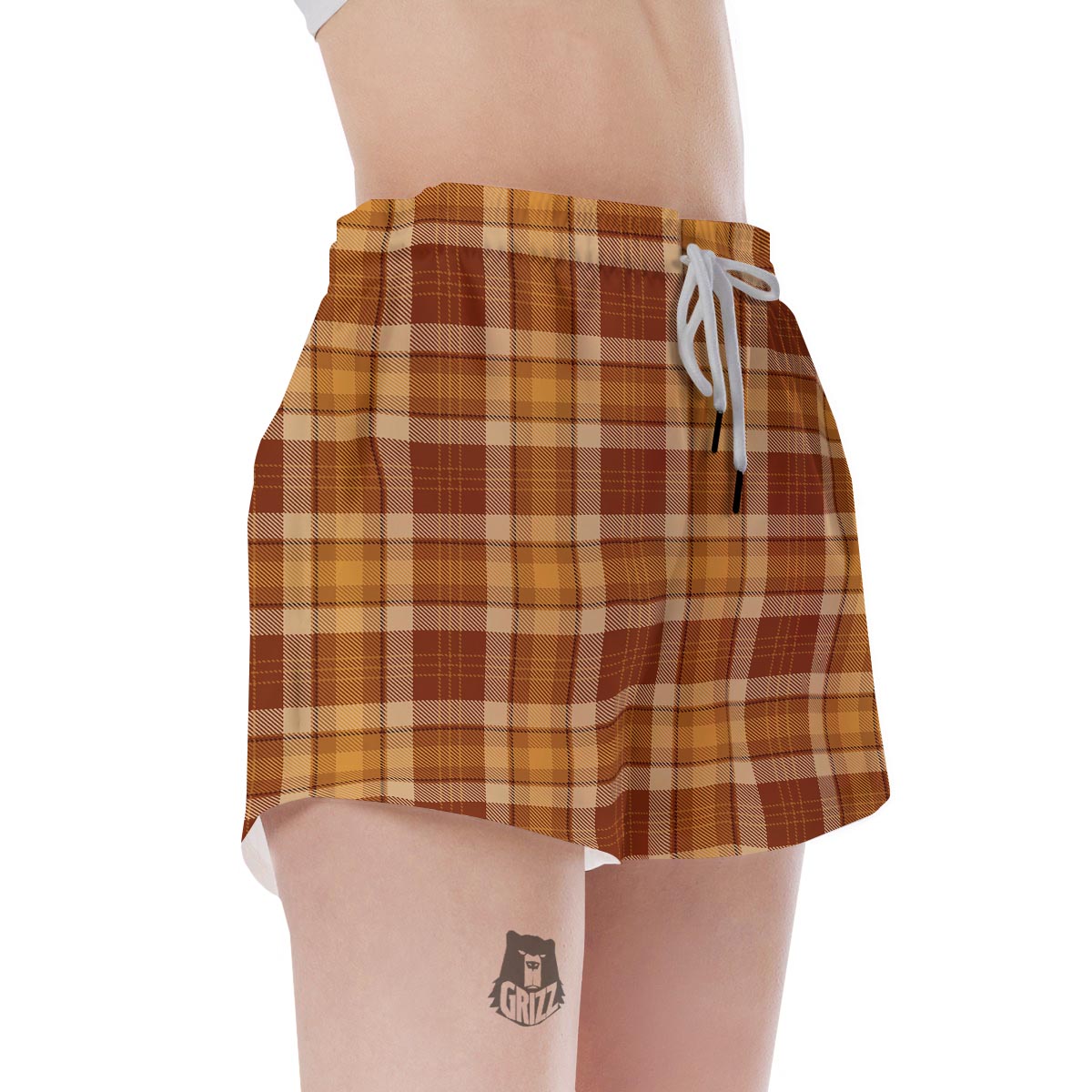 Orange Plaid Tartan Print Women's Shorts-grizzshop
