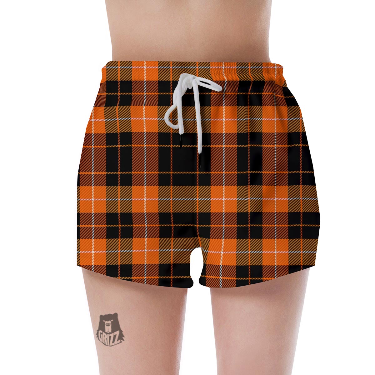 Orange Plaid Tartan Women's Shorts-grizzshop