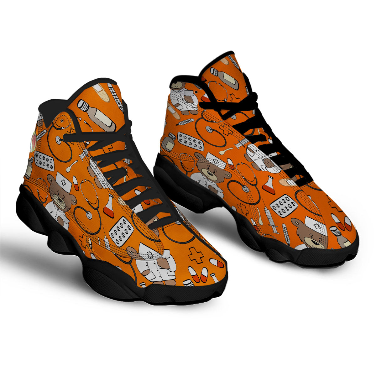 Orange Teddy Bear Nurse Black Basketball Shoes-grizzshop