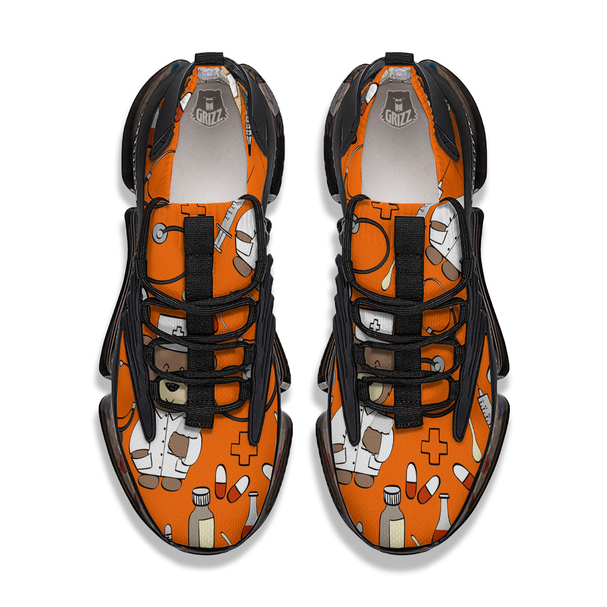 Orange Teddy Bear Nurse Black Gym Shoes-grizzshop