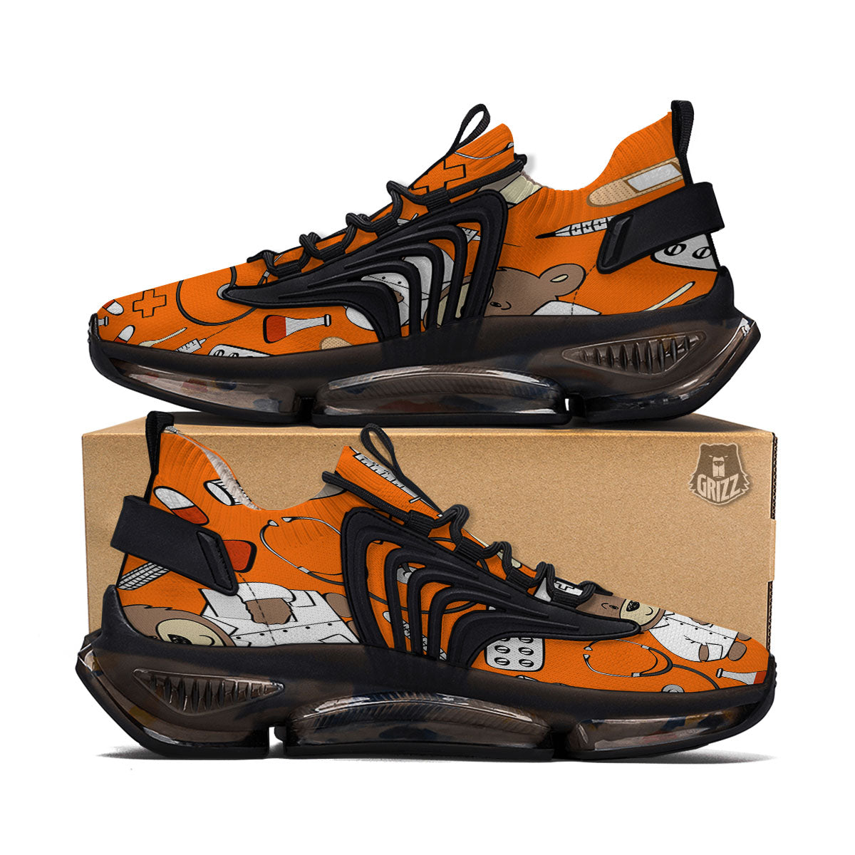 Orange Teddy Bear Nurse Black Gym Shoes-grizzshop