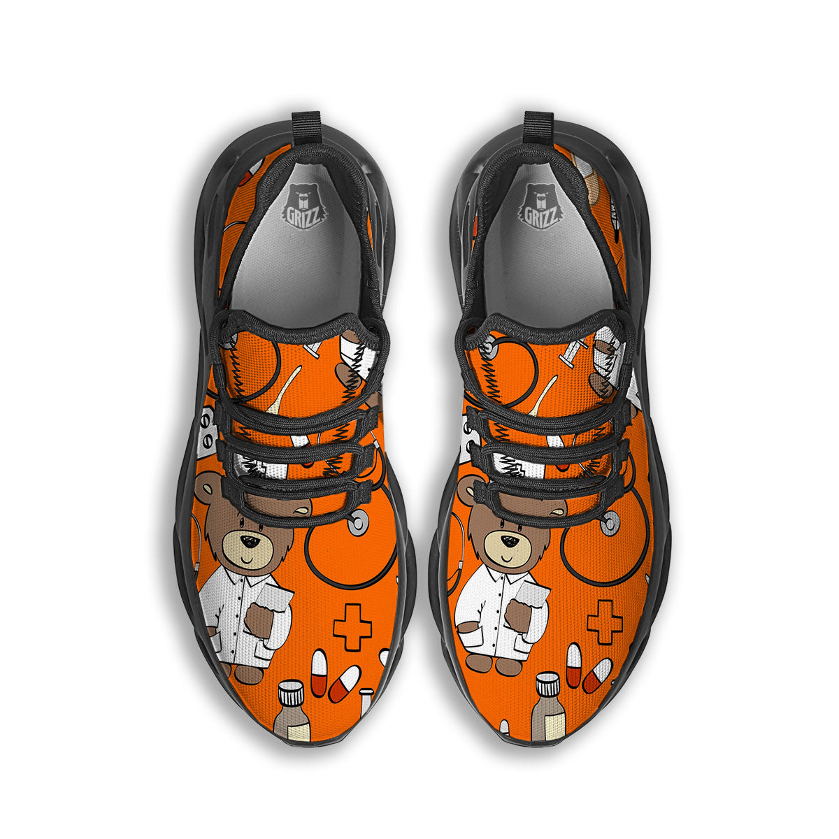Orange Teddy Bear Nurse Black Running Shoes-grizzshop