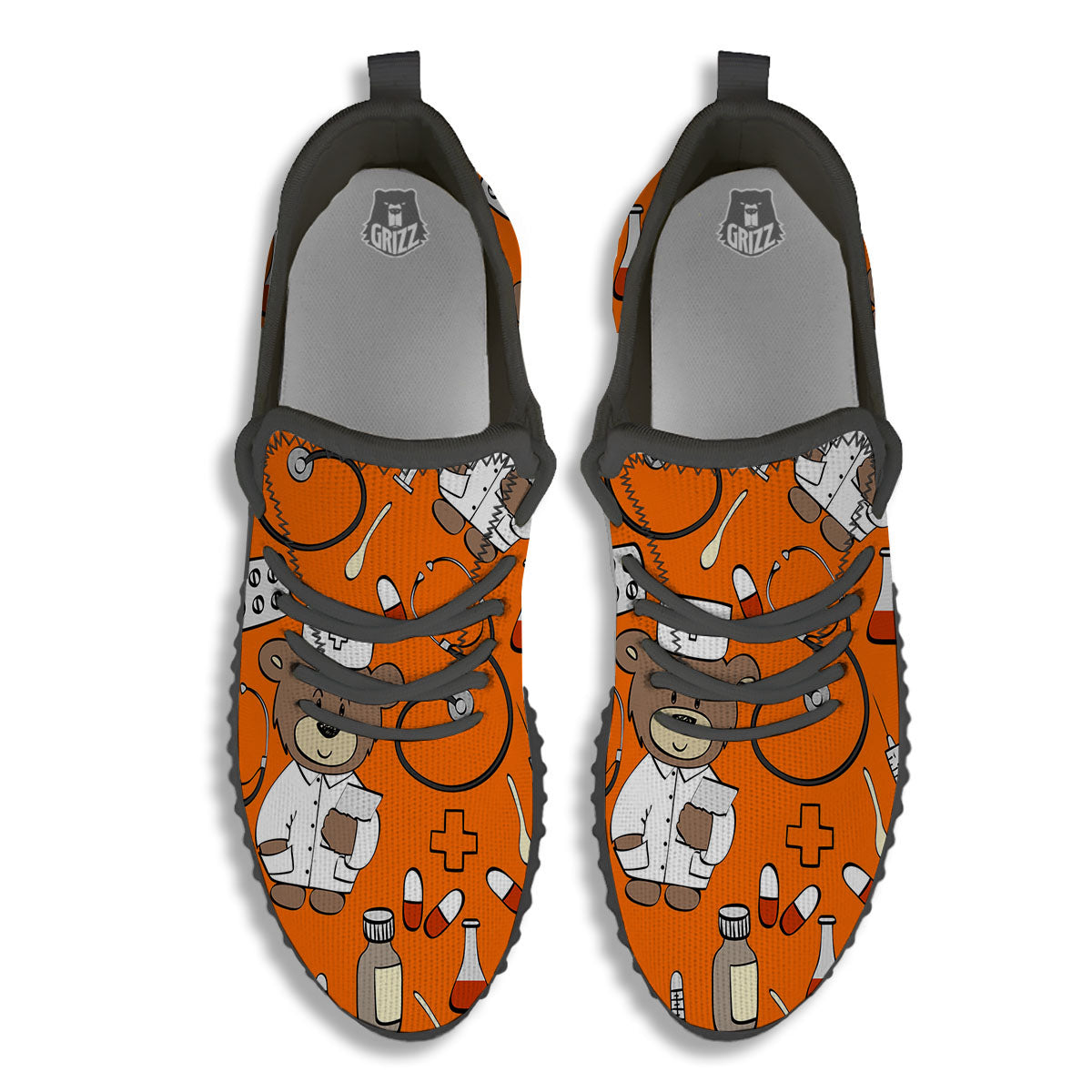 Orange Teddy Bear Nurse Black Walking Shoes-grizzshop