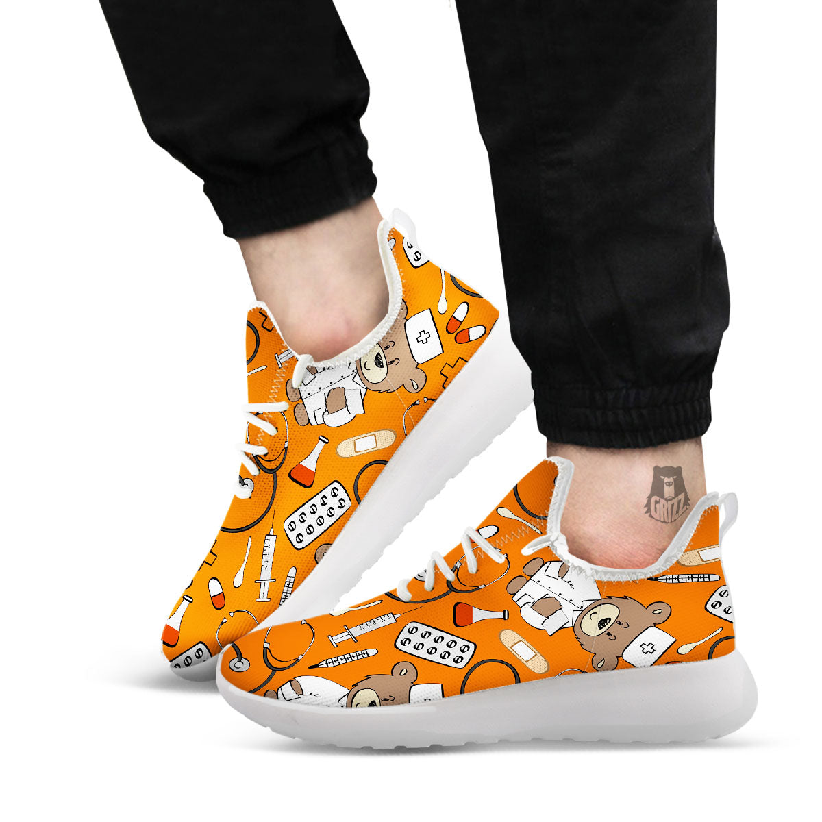 Orange Teddy Bear Nurse White Athletic Shoes-grizzshop