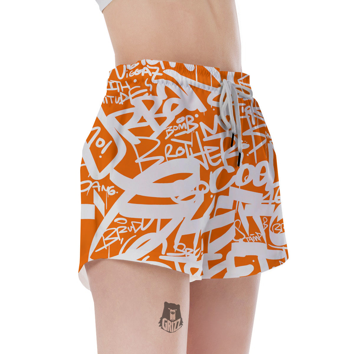 Orange Urban Graffiti Text Print Pattern Women's Shorts-grizzshop