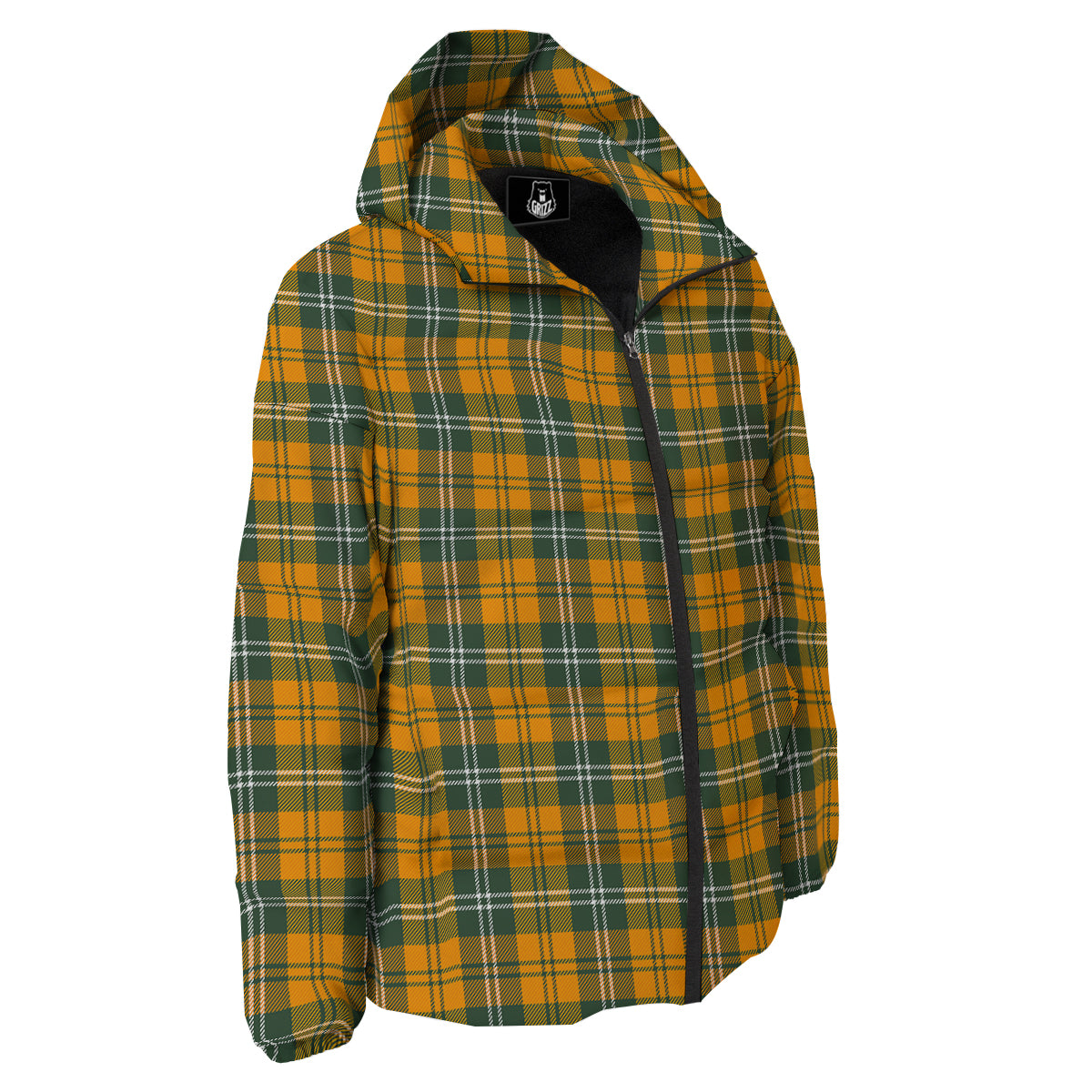 Orange White And Green Plaid Print Pattern Down Jacket-grizzshop