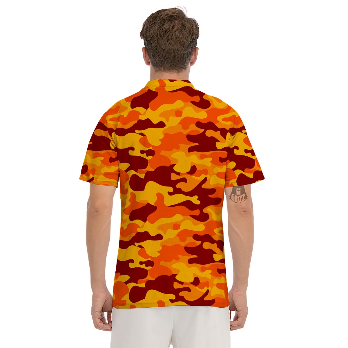 Orange Camo Print Men's Golf Shirts-grizzshop