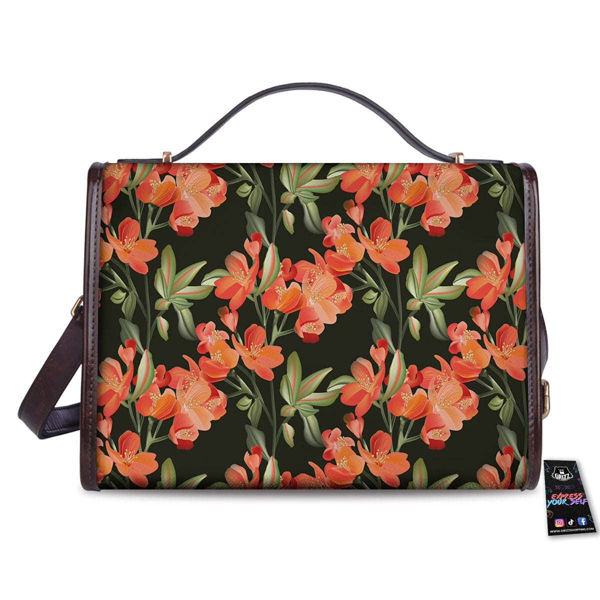 Orange Alstroemeria Print Pattern Women's Satchel Bag