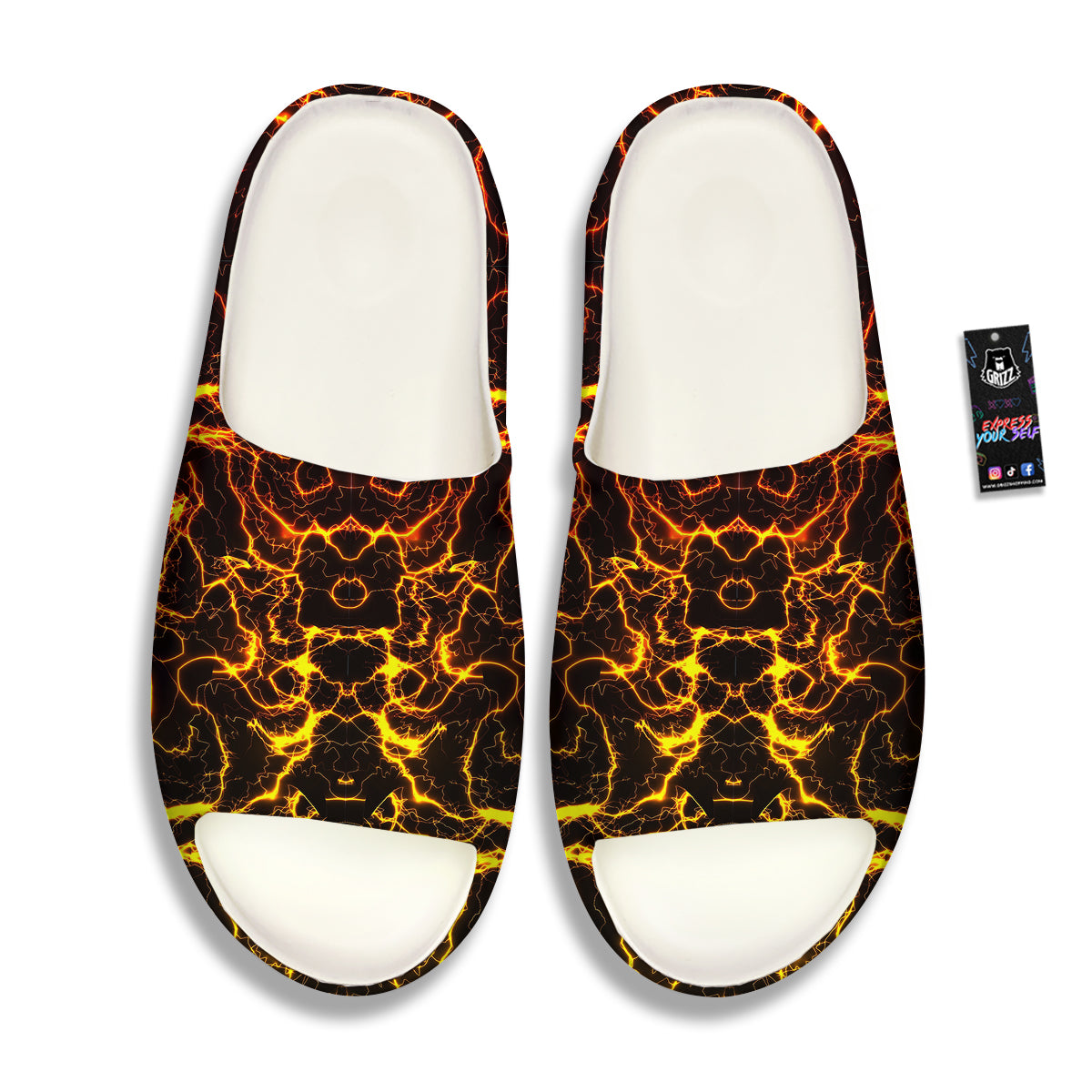 Orange And Gold Lightning Print Sandals-grizzshop