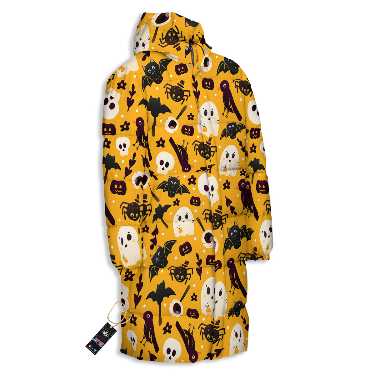 Orange Color Halloween Cute Print Pattern Long Down Jacket