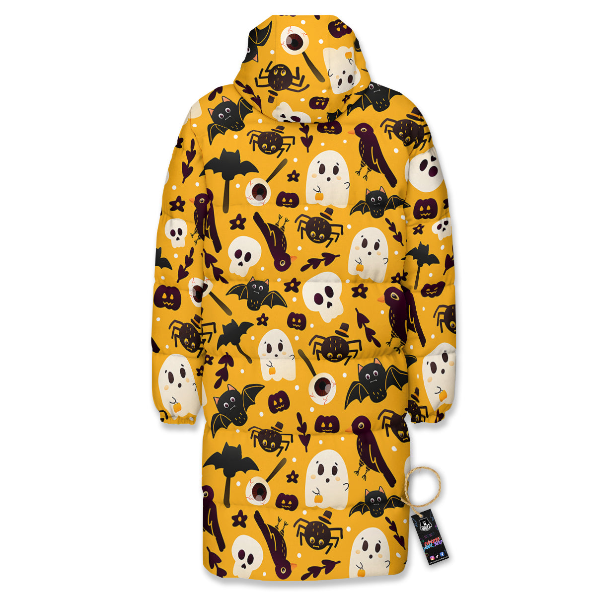 Orange Color Halloween Cute Print Pattern Long Down Jacket